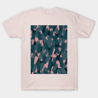 Shades of Dark Green and Blush Pink Smudgy Brush Strokes T-Shirt